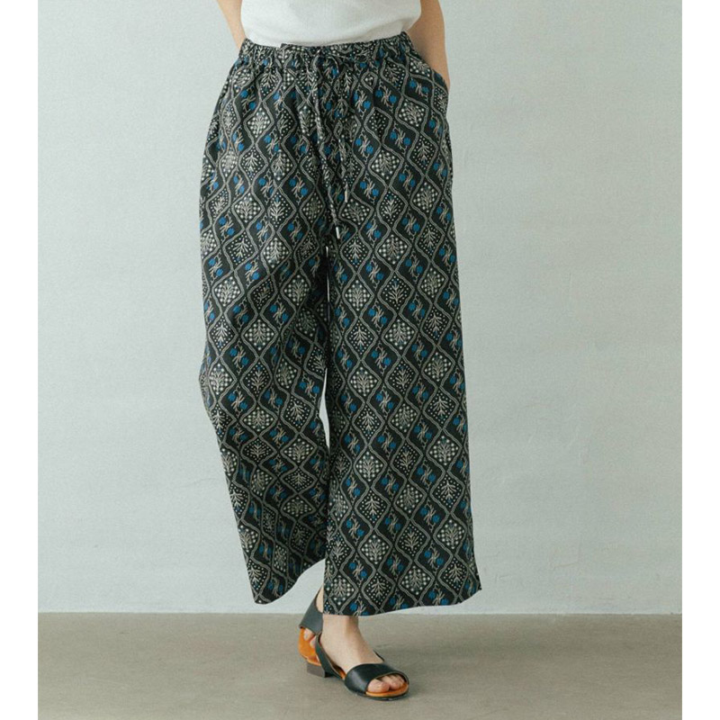 sosotto  格子花柄ワイドパンツ /BK05